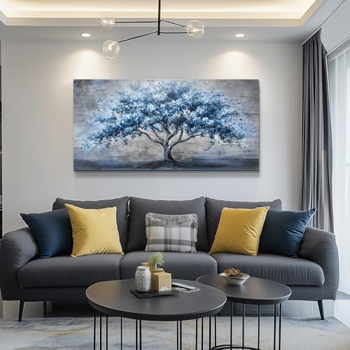 Canvas Wall Art For Living Room Bedroom Wall Decor Office Dining room Abstract Art Blue Tree Painting Room Hallway Wall Home Decoration Prints Artwork Picture Ready To Hang 20x40 Inches