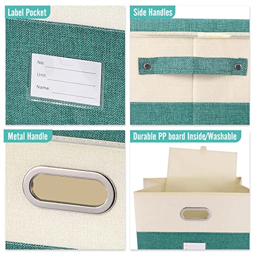 Large Linen Fabric Foldable Storage Bins with Removable Lid and Handles
