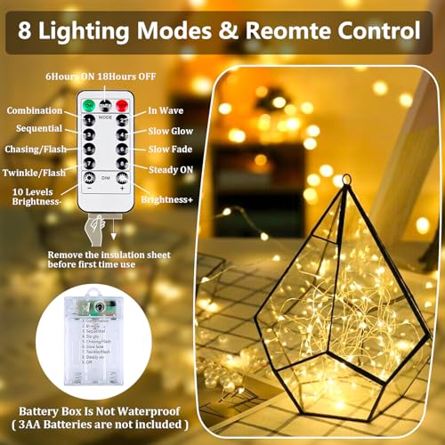 4 Pack Fairy Lights Battery Operated with Remote 16FT 50 LED String Lights (4 Count)