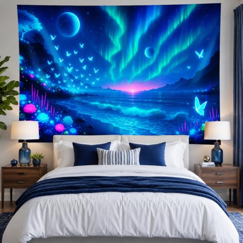 Blacklight Tapestry Galaxy Butterfly Wall Hanging 78 x 59 Inch