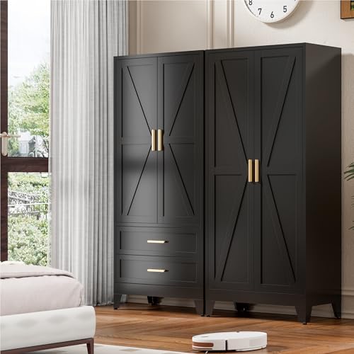 71'' Farmhouse Metal Wardrobe Cabinet with Hanging Rod