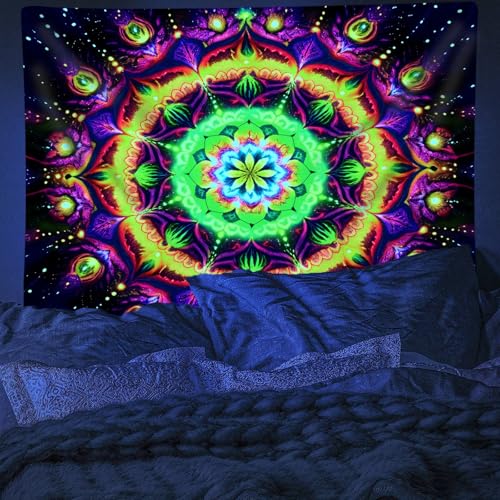 Blacklight Mandala Tapestry for Bedroom