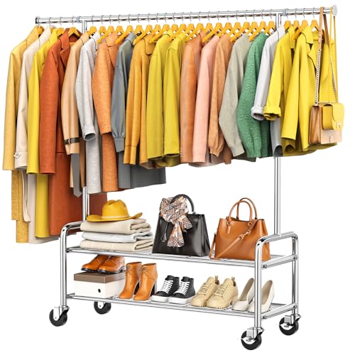 Upgraded 100% Stainless Steel Heavy Duty Clothes Rack with Shelves Loads 760 LBS