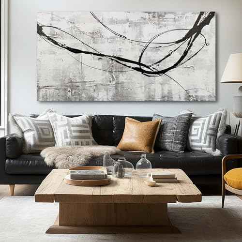 Maximalist Decor Black and White Wall Decor Grey Modern Wall Art Pictures for Office Wall Decorations 24"x 48" Big Painting Artwork Bedroom Living Room Hotel