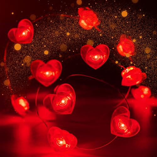 Red Heart Fairy Lights Battery Operated 10FT 30LED Valentines String Lights