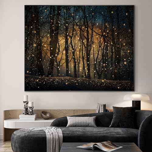 46"x60" Extra Large Framed Wall Art Magical Firefly Night Forest