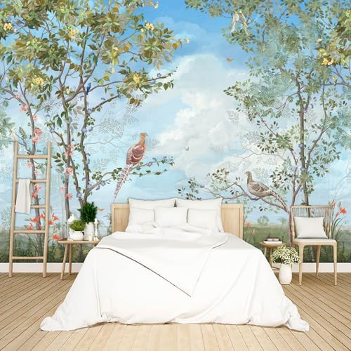 Chinoiserie Wallpaper Background Birds and Sky wall Mural Peel and Stick Wallpaper for Bedroom Living Room