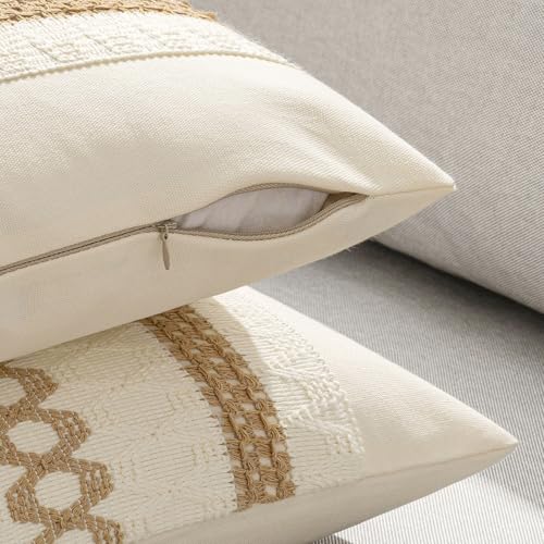 Set of 2 Neutral Boho Decorative Pillow Covers 18x18 Inch (2 Count)