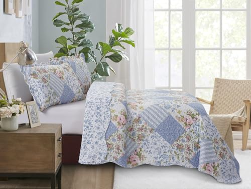 Blue Roses Patchwork Quilt Set