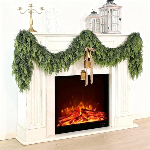 16FT 1Pcs Lifelike Touch Artificial Christmas Cedar Garland for Stair Decor