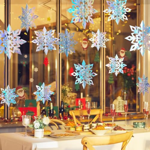 Christmas Hanging Snowflakes for Winter Wonderland Frozen Party Decorations (15 Count)