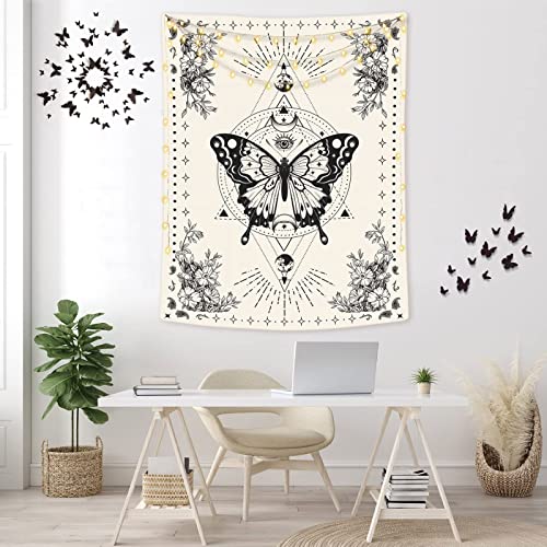 Boho Butterfly Tapestry Small Tapestry Tarot Tapestries Moon Phase Aesthetic Tapestries Wall Hanging for Bedroom and Living Room Decor Butterfly 36×48 Inches