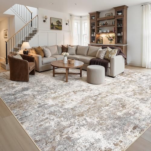 12x15 Area Rug Living Room Rugs Extra Large Brown Grey Carpet (24 Count)
