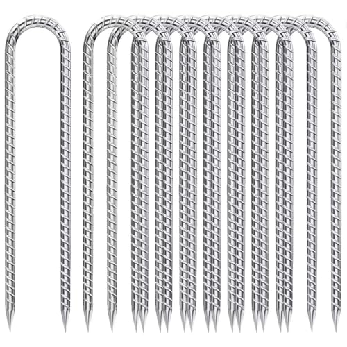 Rebar-Stakes-12-Inch, Ground Stakes Heavy Duty U-Hook Galvanized Anti-Rust Heavy Duty Ground Anchors for Garden Dog Fence Chicken Coop Christmas Decorations Deer Fence 12pcs (12 Count)