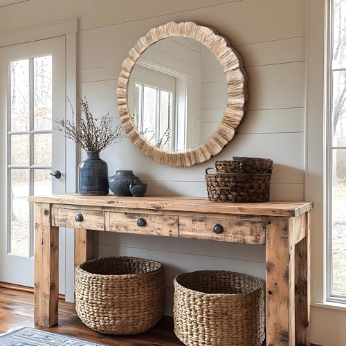 35" Large Round Wood Mirror