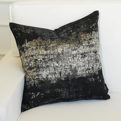 Black Champagne Metallic Jacquard Throw Pillow Cover 22x22 Velvet Back Modern Glam Sofa Decor