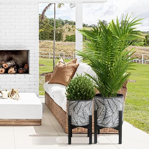 10 & 12 Inches Flower Plant Pot with Stand Set of 2 with Drainage Holes (2 Count)