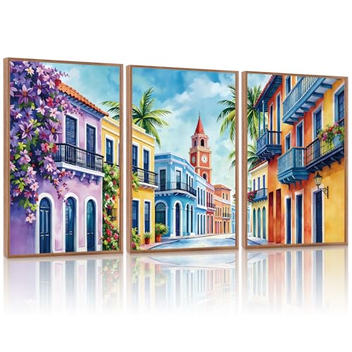 KAlRNE Colorful Tropical Watercolor Print Framed Wall Art Set (3 Count)
