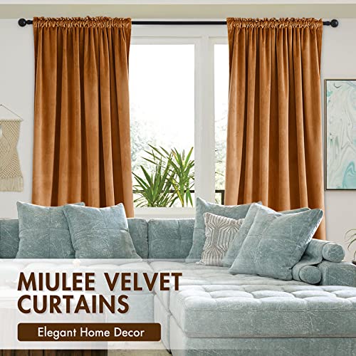 Gold Brown Blackout Velvet Curtains Drapes 90 Inch Long 52"x90" (2 Count)