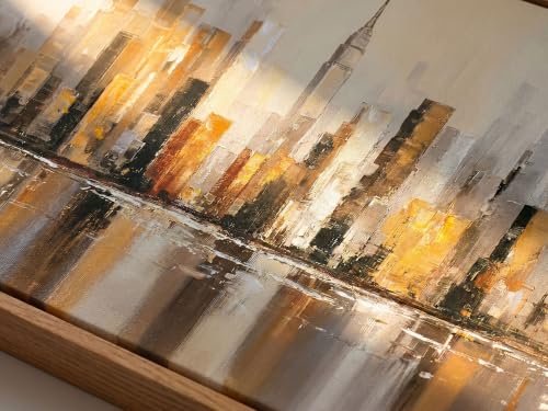 Abstract Cityscape Canvas Wall Art Modern New York Skyline Painting Warm Accents