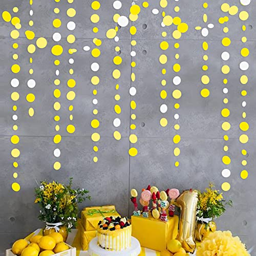 46 Ft Yellow White Circle Dots Garland Gradient Yellow Polka Dot Hanging Paper Streamer for Wedding Bridal Shower Birthday Engagement Bee Sunflower Lemon Themed Party Decorations Supplies