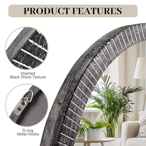 35" Round Wood Mirror
