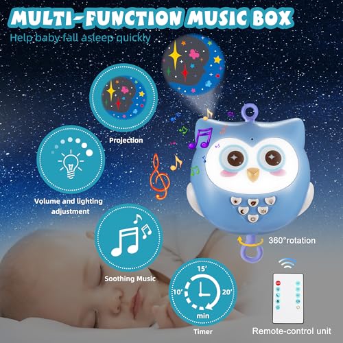 Baby Crib Mobile with Music Lights Projector and Remote Control Blue