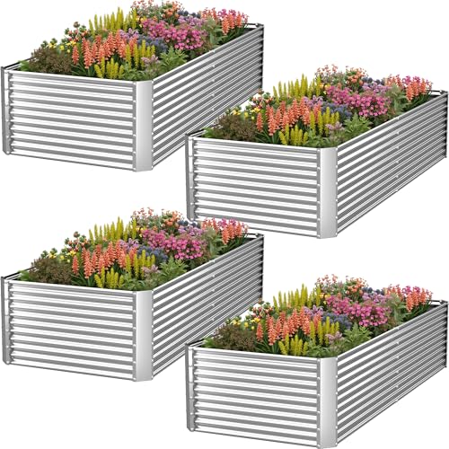 4 Pack Tall Corrugated Galvanized Steel Raised Garden Bed Outdoor (4 Count)