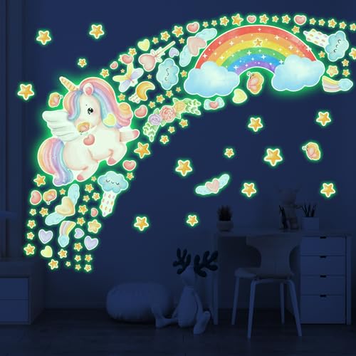 Large Unicorn and Rainbow Wall Decals Glow in The Dark