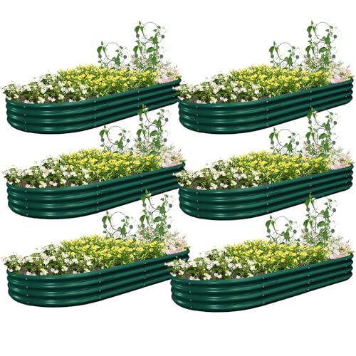 6 Pack 8x4x1FT Galvanized Raised Garden Bed Kit Oval Metal Ground Planter Box Outdoor Bottomless Planter Raised Beds for Vegetables Flowers Herbs Fruits