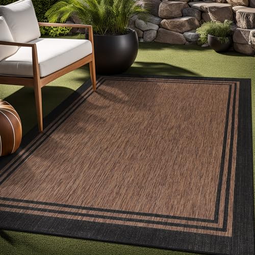 Bordered Outdoor Rug 5x7 Washable Outside Carpet for Indoor Patio Porch Waterproof Easy Cleaning Non Shedding Area Rugs Nut Brown 5 x 7
