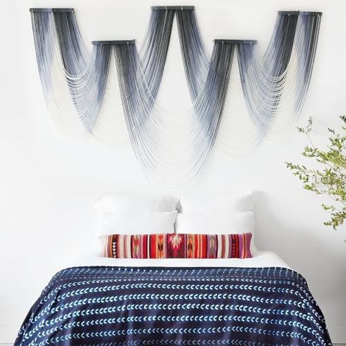 Macrame Wall Hanging Dip Dyed Blue Fiber Art Tapestry Boho Wall Decor