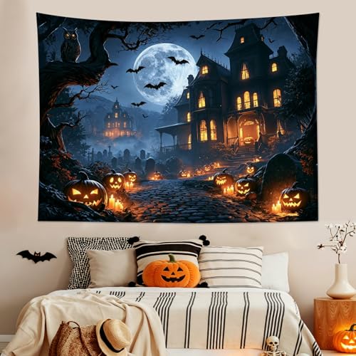 Black Spooky Halloween Tapestry for Bedroom Living Room