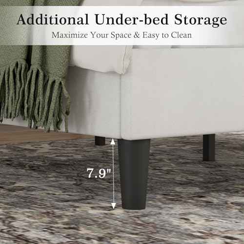 Queen Size Bed Frame with Upholstered Headboard