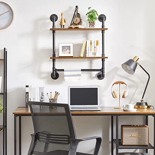 2 Tiers Industrial Pipe Shelves with Towel Bar RF