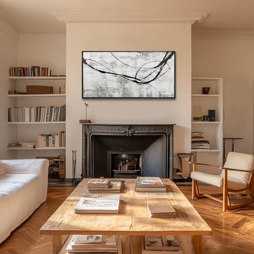 Abstract Framed Wall Art for Living Room White Pictures Canvas Black Arts Wall Decor Poster Prints Artwork for Hotel Gallery 24"x48"