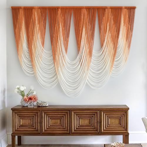 Macrame Wall Hanging Orange Boho Dip Dye Fiber Art Craftsmanship 57"W*41"L