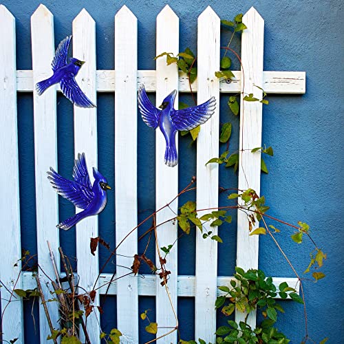 Metal Birds Wall Decoration Bird Wall Hanging Decor Outdoor Metal Wall Art Blue Bird Outdoor Decor Suitable for Living Room Bedroom Patio Kitchen Outdoor Fence Decoration 9 Inch (3 Count)
