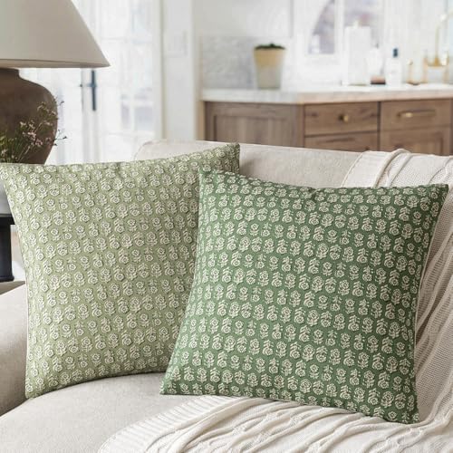 Decorative Floral Print Throw Pillow Covers 22×22 Forest Green (2 Count)
