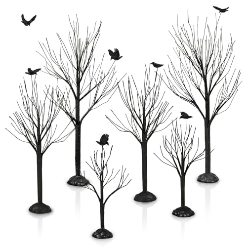 6 Pcs Halloween Village Trees with Crows (6 Count)