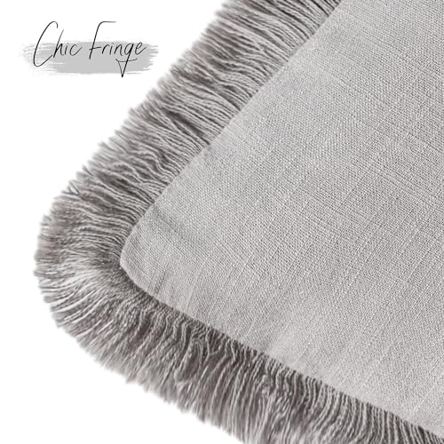 Decorative Linen Fringe Throw Pillow Covers 20×20 Light Gray (2 Count)