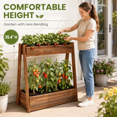 36" 2 Tier Freestanding Elevated Wooden Raised Garden Bed