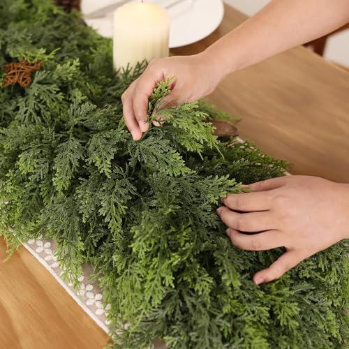2PCS 9FT Lifelike Touch Artificial Cedar Garland for Mantle Christmas Decor