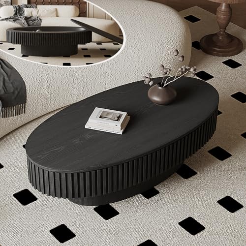 Oval Coffee Table with Storage Modern Coffee Table with Solid Wood Veneered