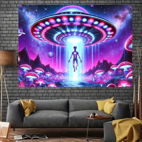 Blacklight Tapestry UFO Encounter UV Backdrop 78 x 59 Inch