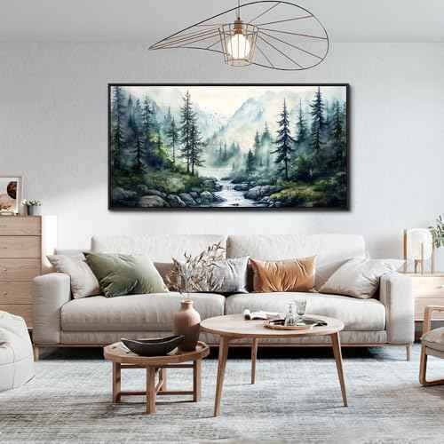 Black Framed Canvas Wall Art For Living Room Large Wall Decor For Office Bedroom Decoration Misty Forest Picture Tree landscape Paintings Artwork Wall Mural Aesthetic Home Decor 30x60 In