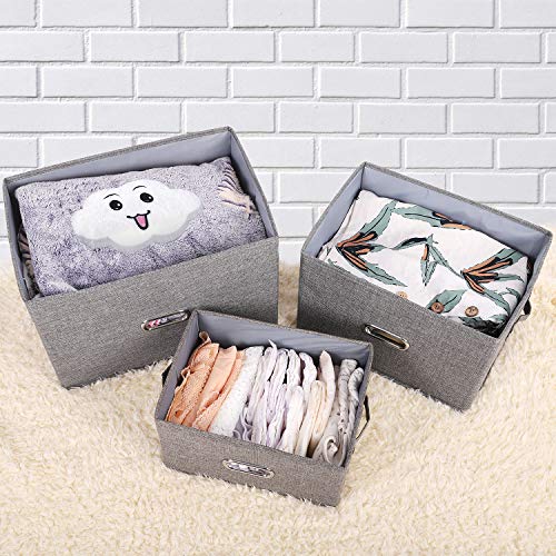 Large Linen Fabric Foldable Storage Bins with Removable Lid and Handles