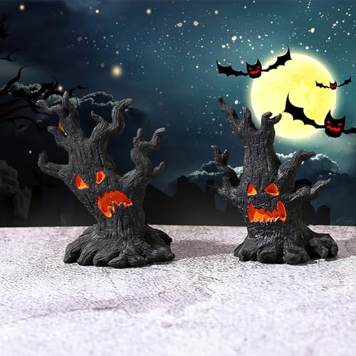 4 Pcs Halloween Micro Landscape Accessories Ghost Pile Craft Resin Miniature Figurines Miniature Tree Demon Decoration for Garden Plant Pots Bonsai Scene Ornament (4 Ounce)