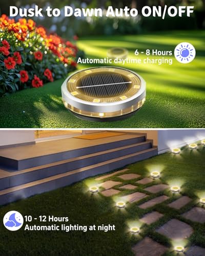 2 Pack Outdoor Solar Ground Lights with 4 Side Light（Warm White） (2 Count)