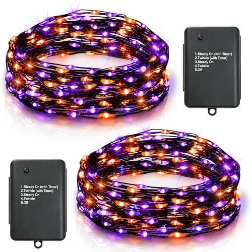 2 Pack Halloween Fairy Lights Battery Operated 16.4FT 50 LED with Timer (100 Count)